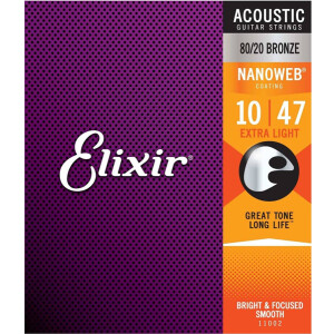 Elixir 11002 Acoustic Strings Nanoweb Extra Light Bronze...
