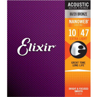 Elixir 11002 Acoustic Strings Nanoweb Extra Light Bronze 010-047