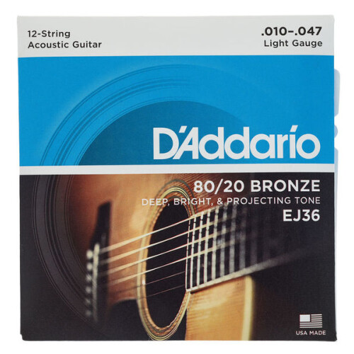 Daddario EJ36 Acoustic Strings Light Bronze 12-STRING 010 - 047/027