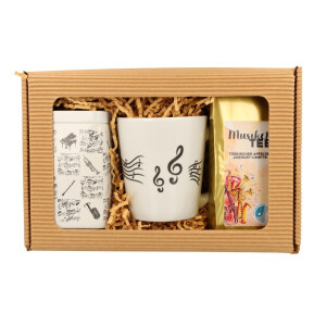 Geschenkset mit Musik-Henkelbecher (Tasse), Musikertee...