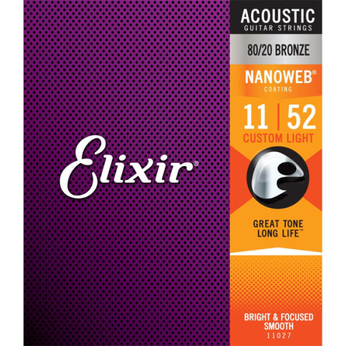 Elixir 11027 Acoustic Strings Nanoweb Custom Light Bronze 011-052
