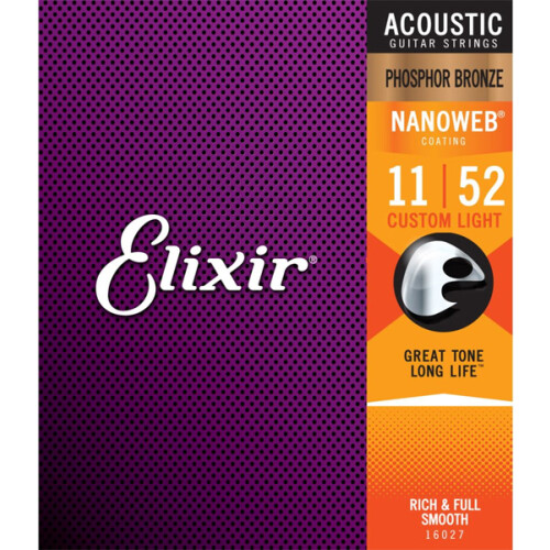 Elixir 16027 Acoustic Strings Nanoweb Custom Light Phosphor Bronze 011-052