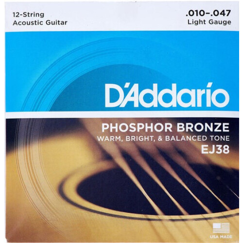 Daddario EJ38 Acoustic Strings Light Phosphor Bronze 12-STRING 010 - 047/027